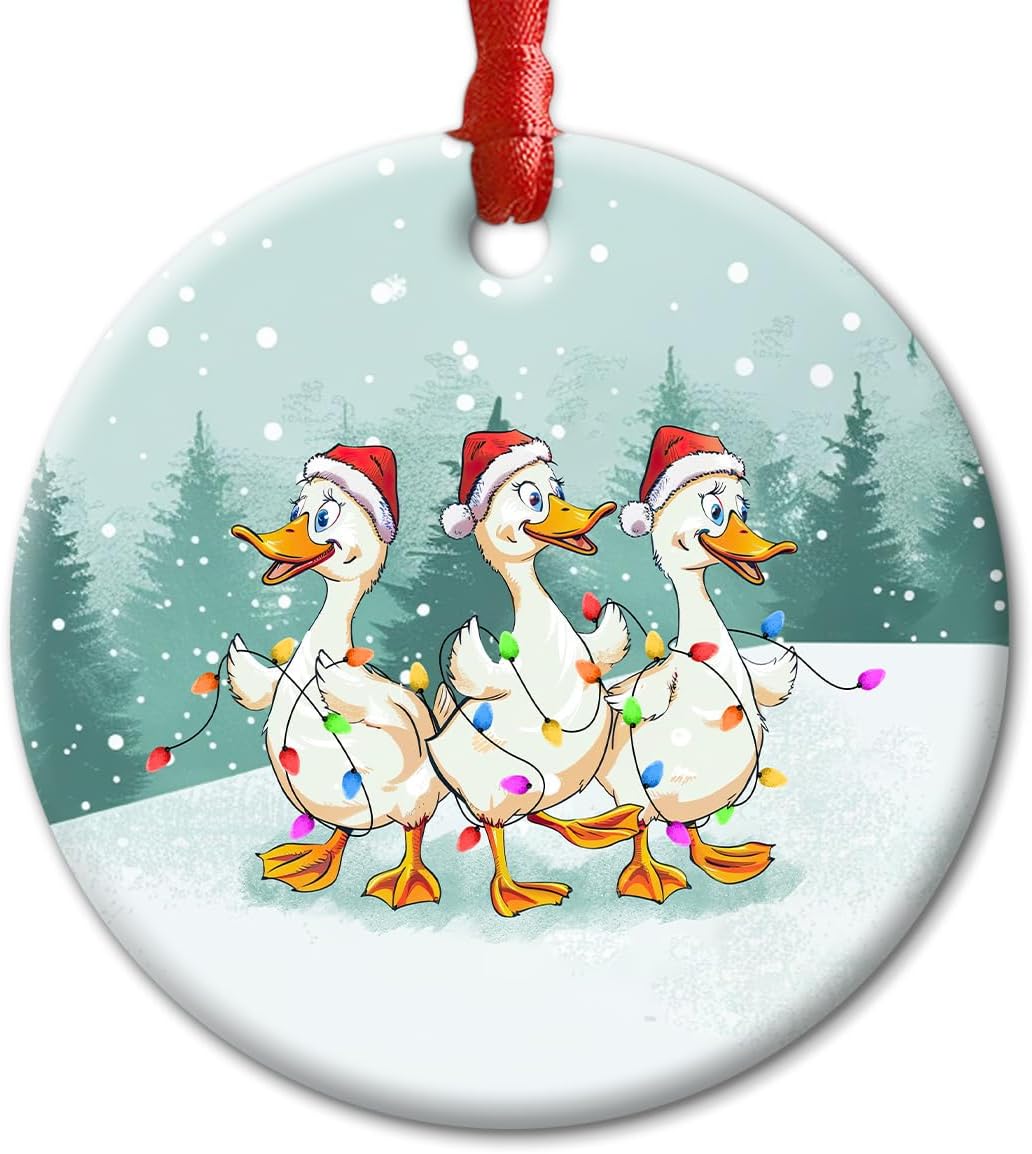 Cute Ducks Christmas Ceramic Ornament - Farmhouse Decor Funny Gifts for Friends