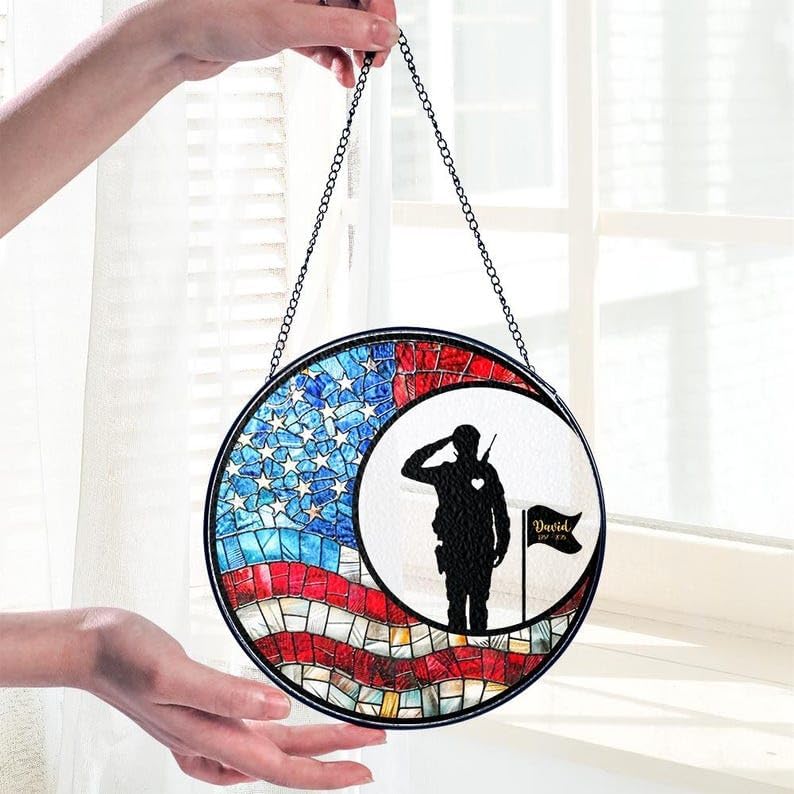 Custom Memorial Military Suncatcher with Name and Dates