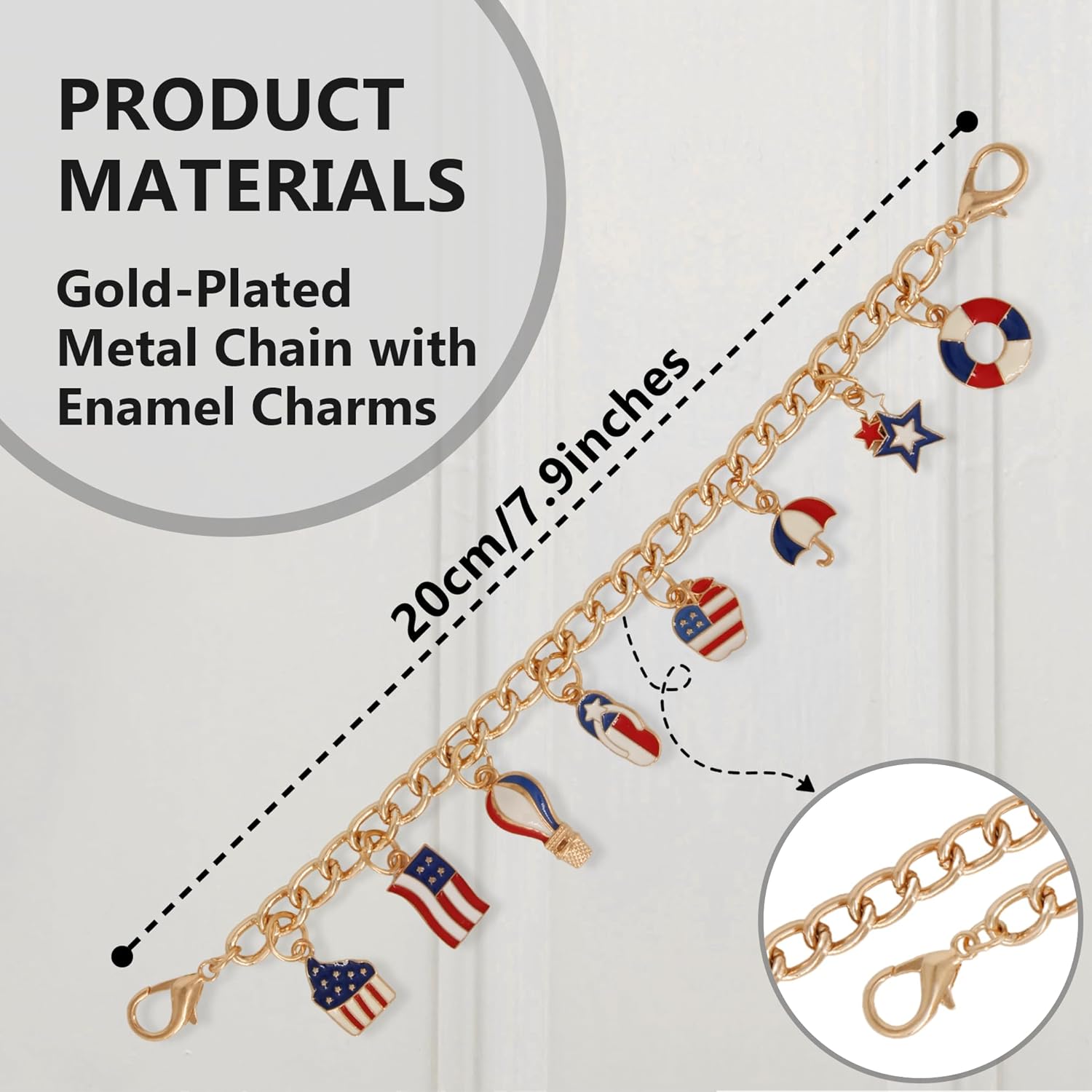 4th of July Gold Plated Door Chain Lock Charms