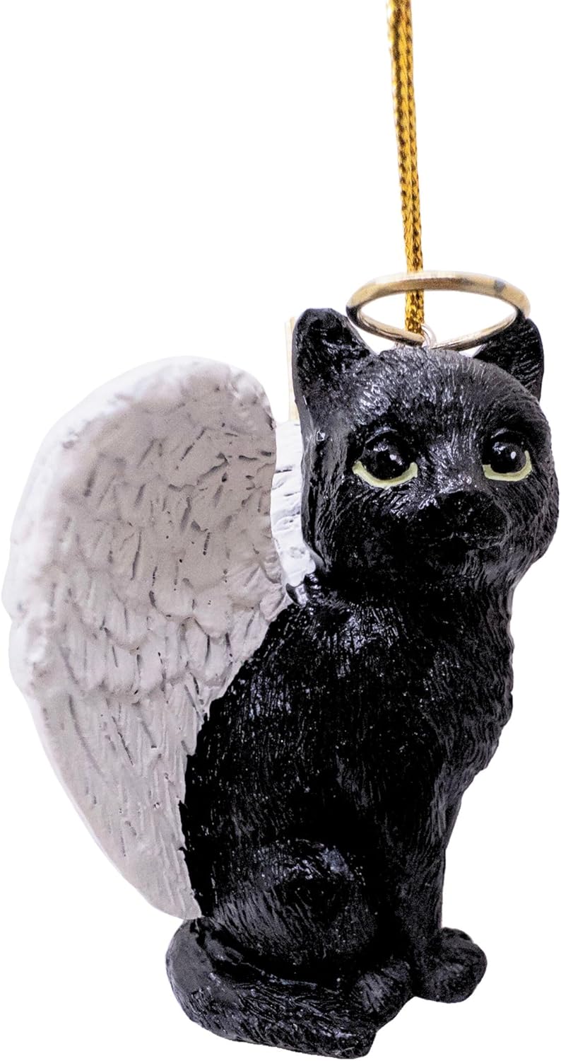 Black Cat Angel Tabby Christmas Tree Ornament