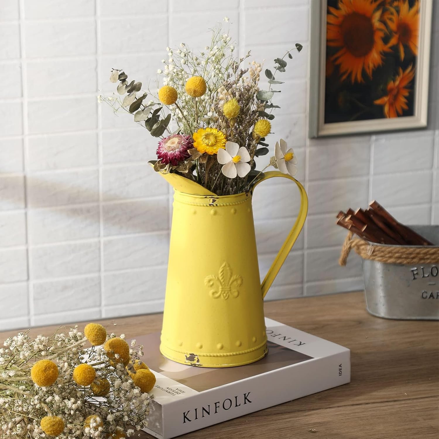 French Style Shabby Chic Metal Flower Vase Yellow