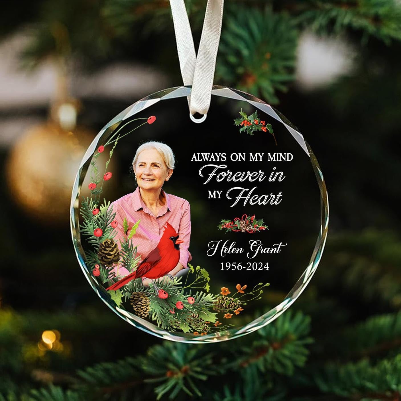 Custom Photo Memorial Glass Ornament for Mom Dad