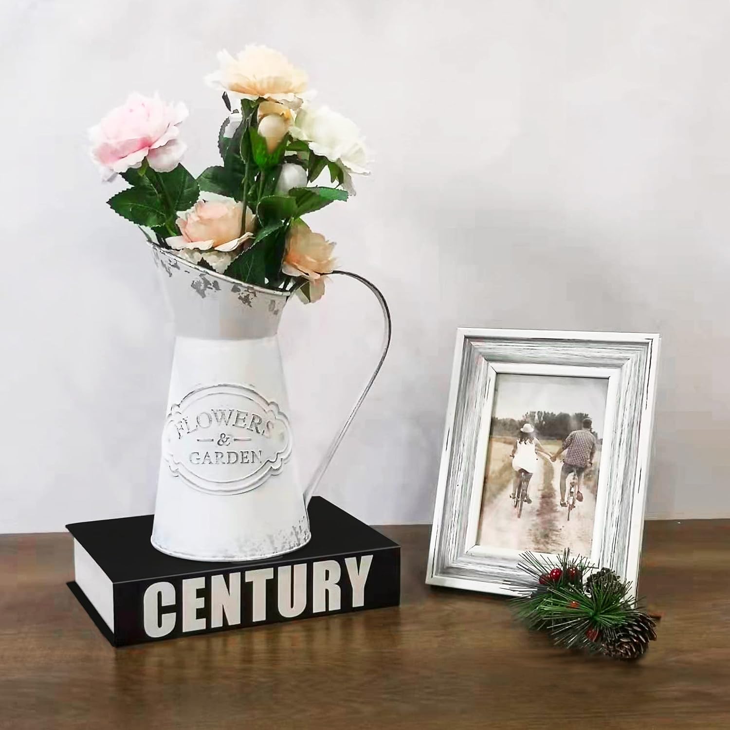 Rustic White Metal Shabby Chic Vase for Flowers