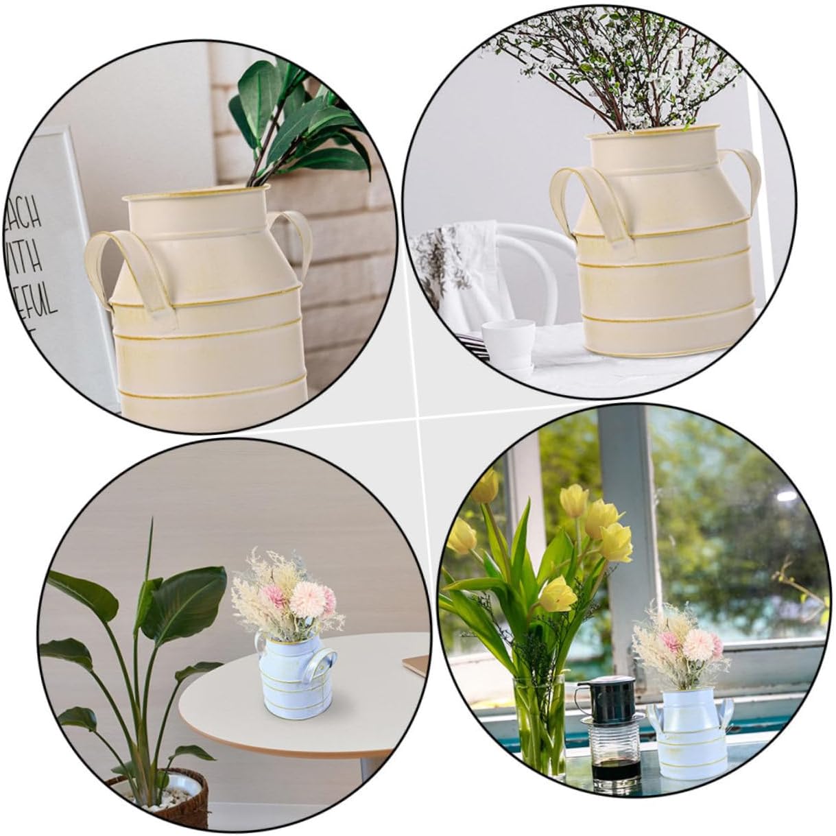 Cabilock 2pcs Retro Style Desktop Flower Bucket with Double Ears Iron Decorative Vase