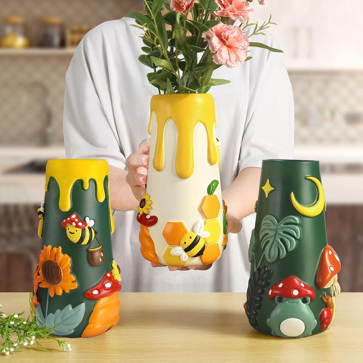 GUGUGO Cute Frog Garden Vase 8 Inch Purple Back