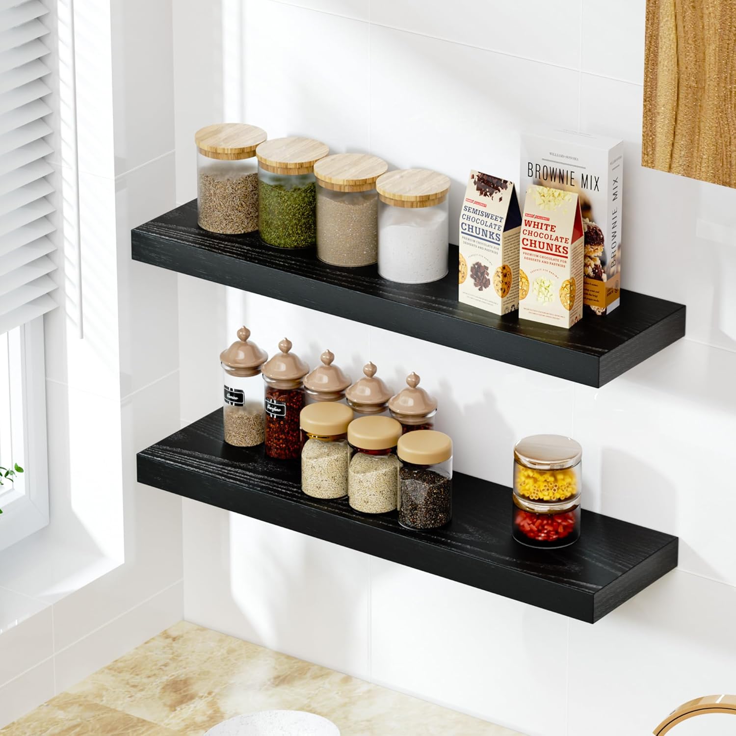 Rustic Floating Shelves Wall Mount 30 Inch Set of 2 Black