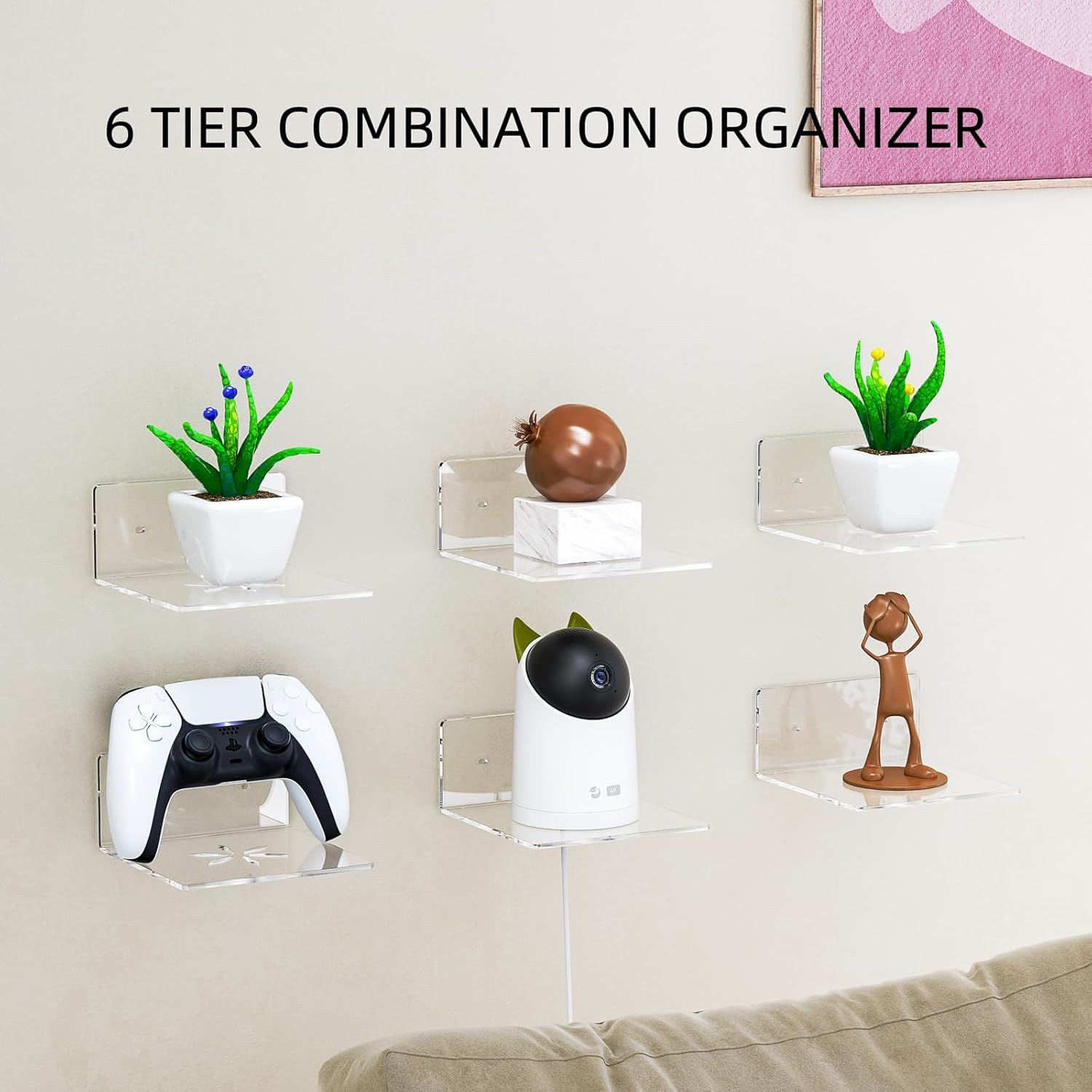 LUOBAO Clear Acrylic Floating Wall Shelves 6 Inch