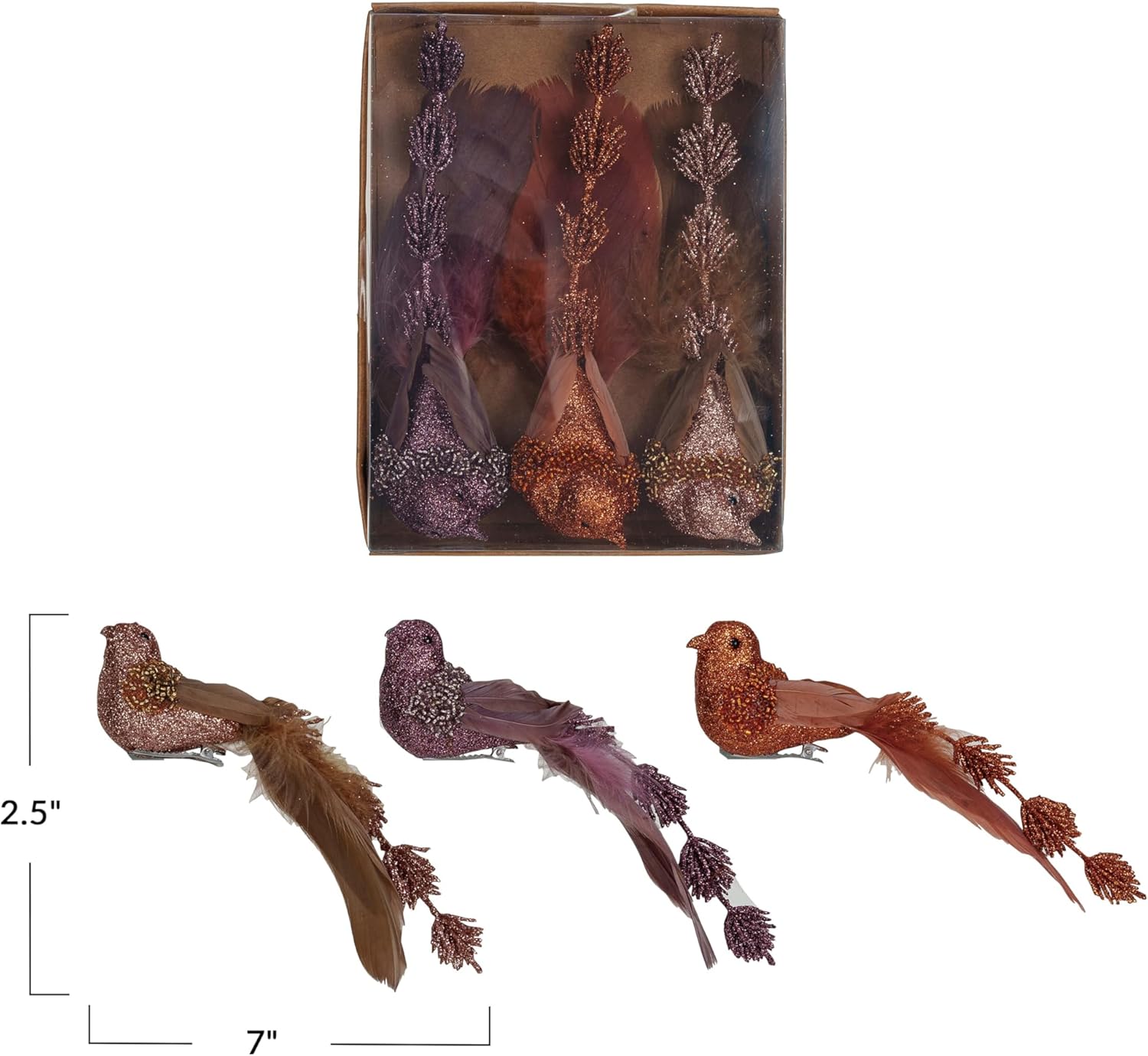 Creative Co Op Foam Feather Bird Clip On Ornaments Set of 3