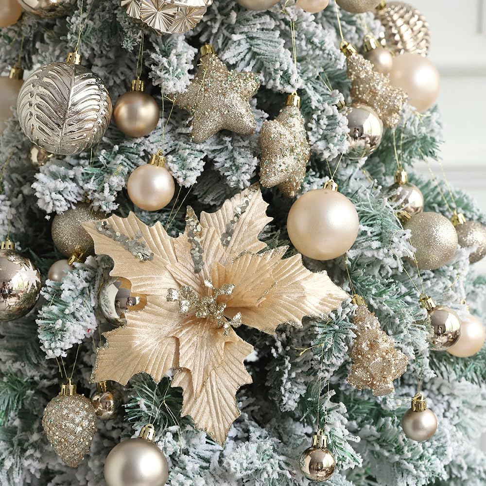 54Pcs Assorted Champagne Gold Xmas Tree Balls Ornaments Set