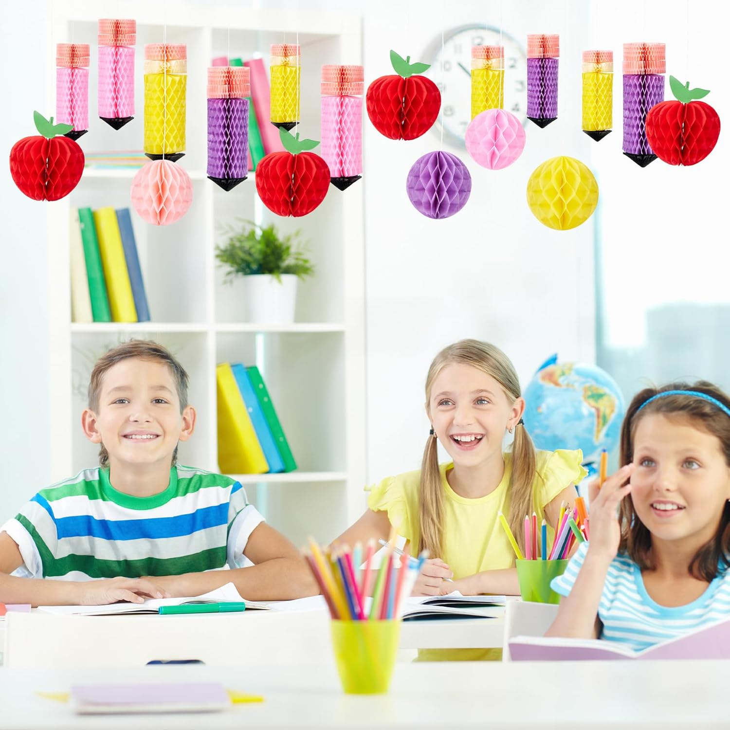 18 Pcs Pencil Apple Hanging Decorations Set