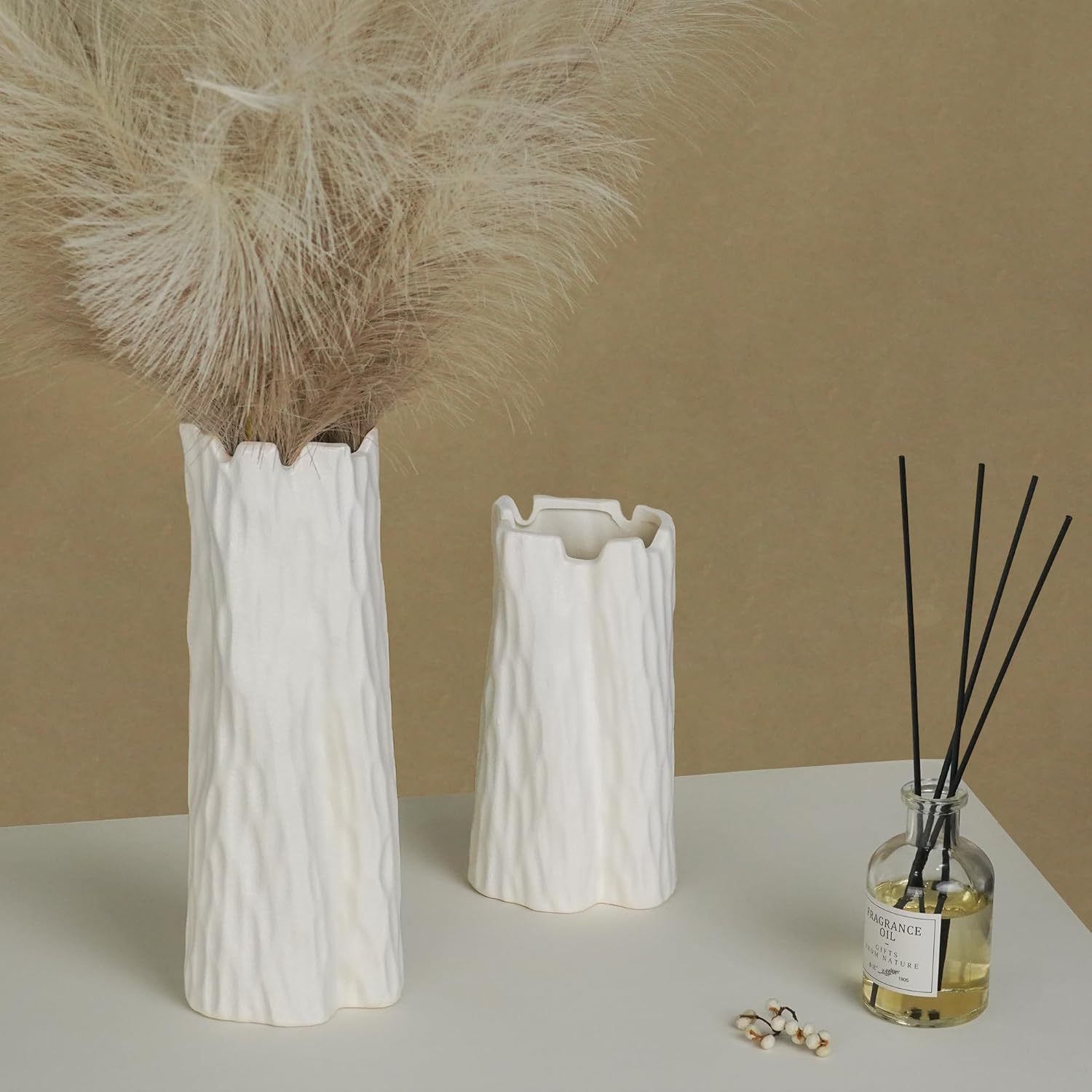 White Matte Ceramic Vase with Organic Nature Shape