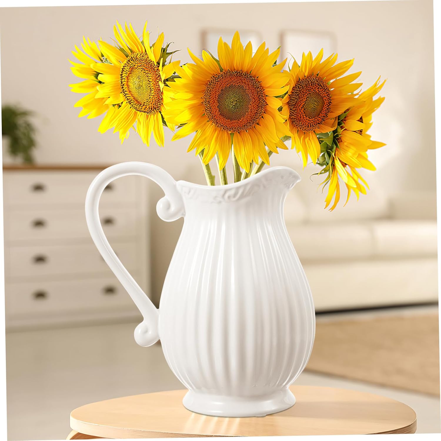 Operitacx Ceramic Pitcher Vase Striped Dried Flower Pot for Home Office and Living Room Decor