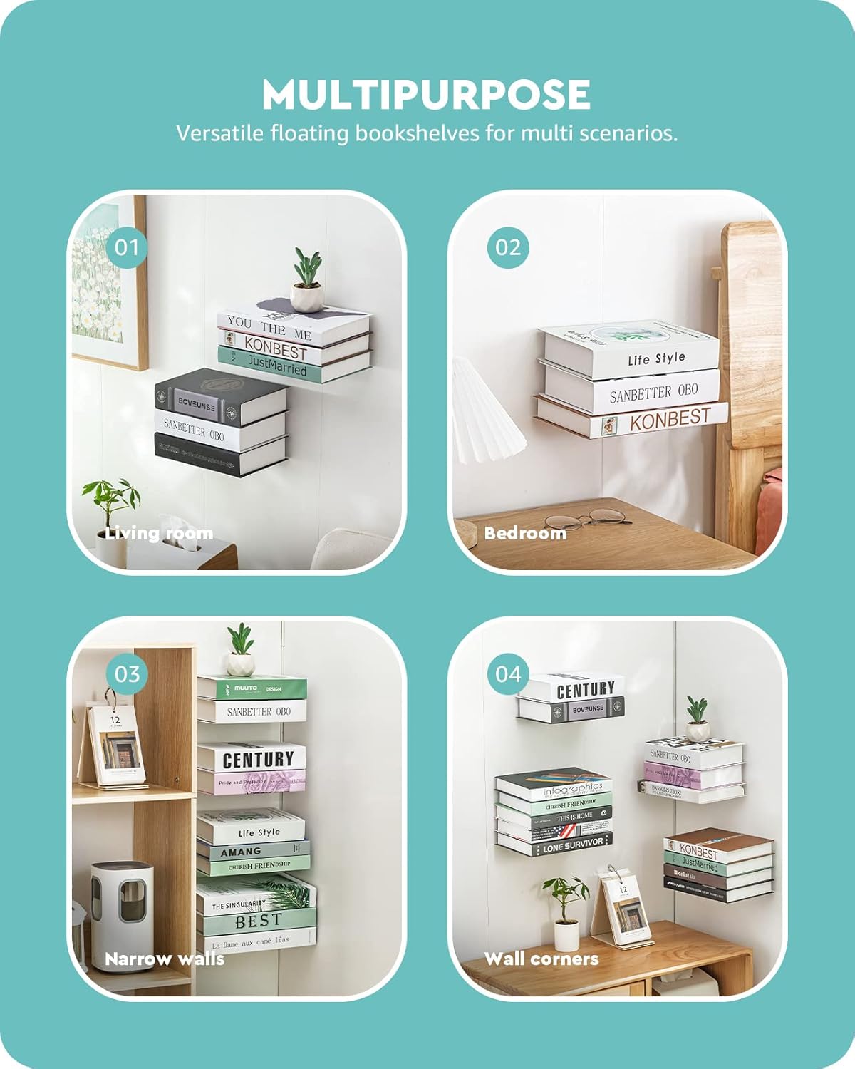 Baffect Invisible Floating Bookshelves Set of 4