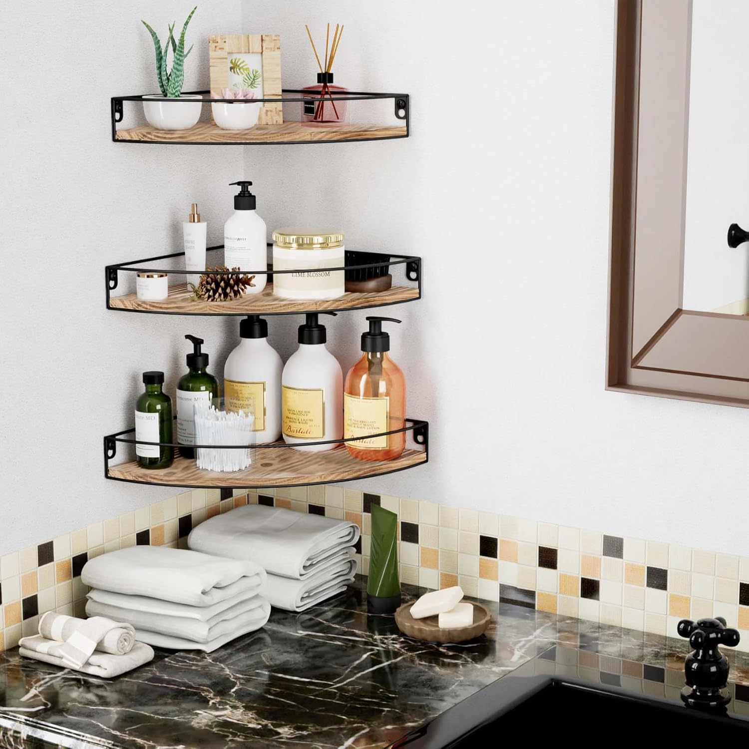 Corner Floating Shelves Set of 3 Rustic Brown