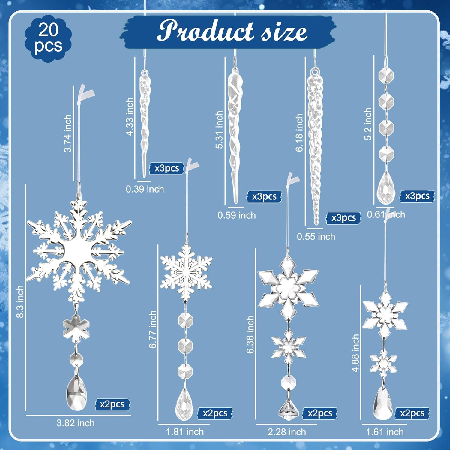 20 Pack Crystal Christmas Ornaments for Tree Decorations