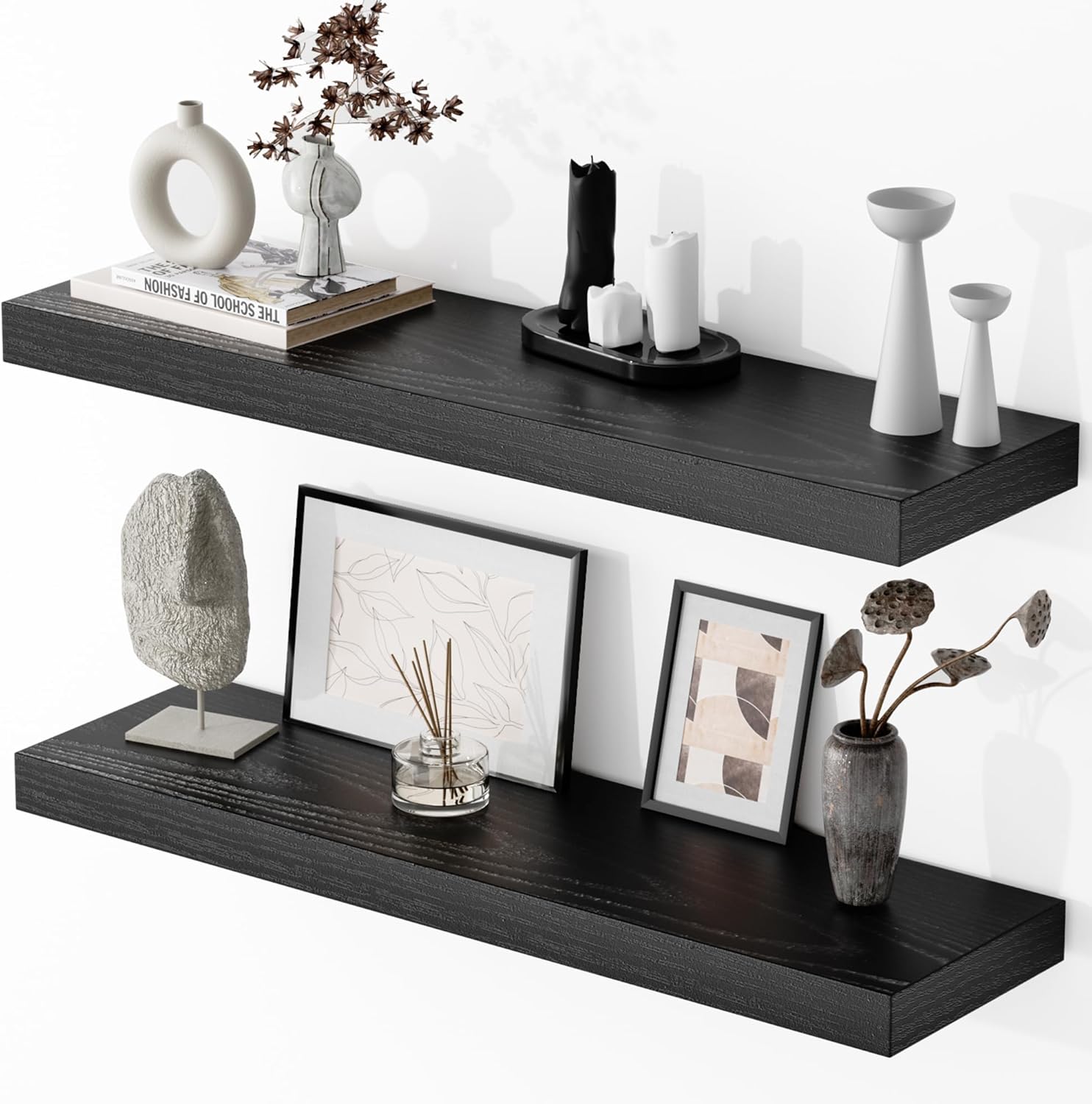 Rustic Floating Shelves Wall Mount 30 Inch Set of 2 Black