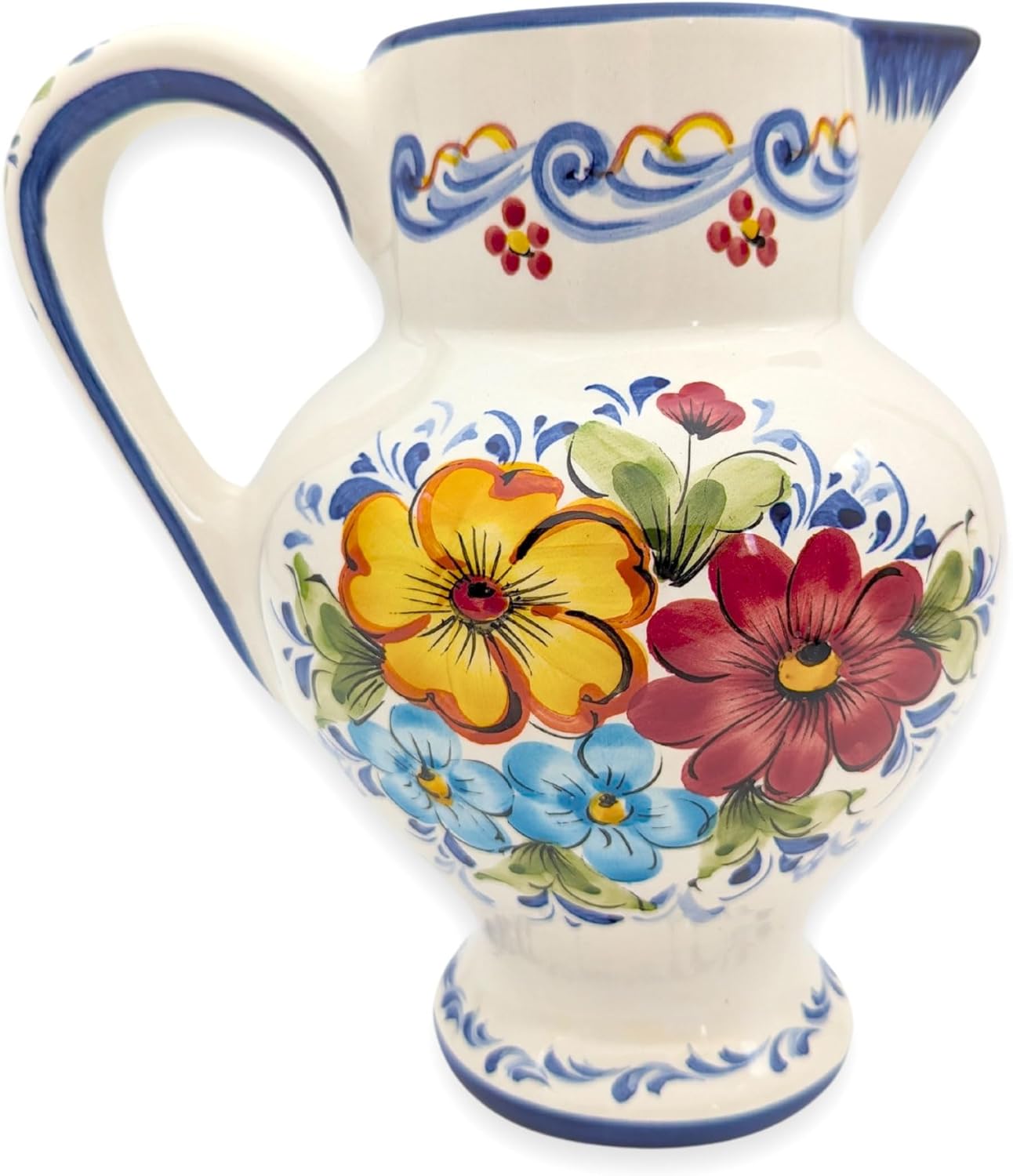 Hand Painted Portuguese Ceramic Flower Pitcher Vase 8x55x8