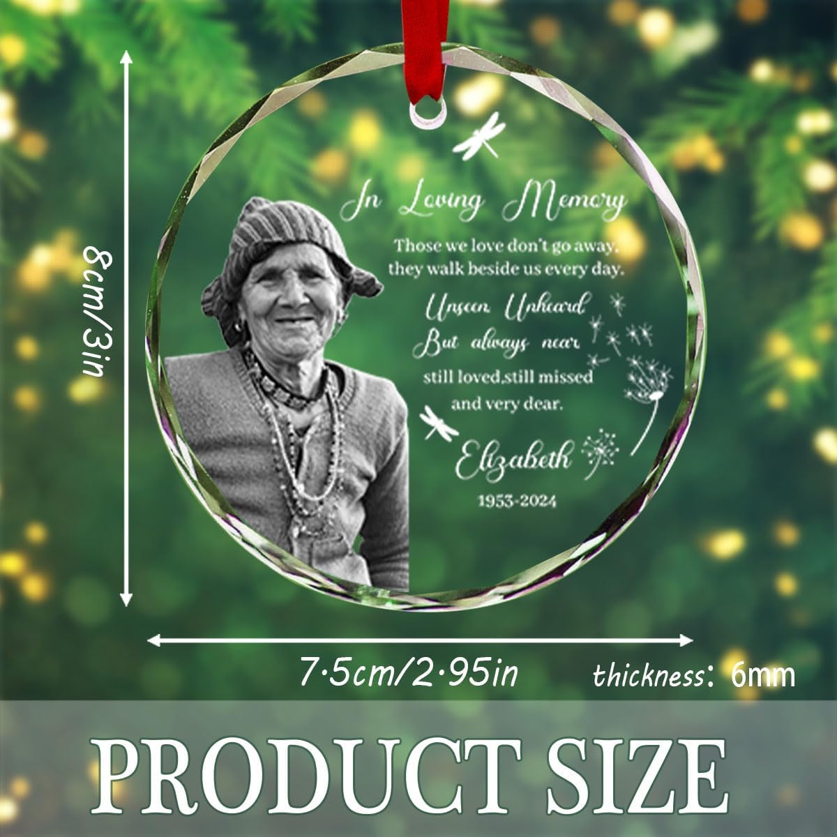 Personalized Photo Memorial Crystal Glass Christmas Ornament