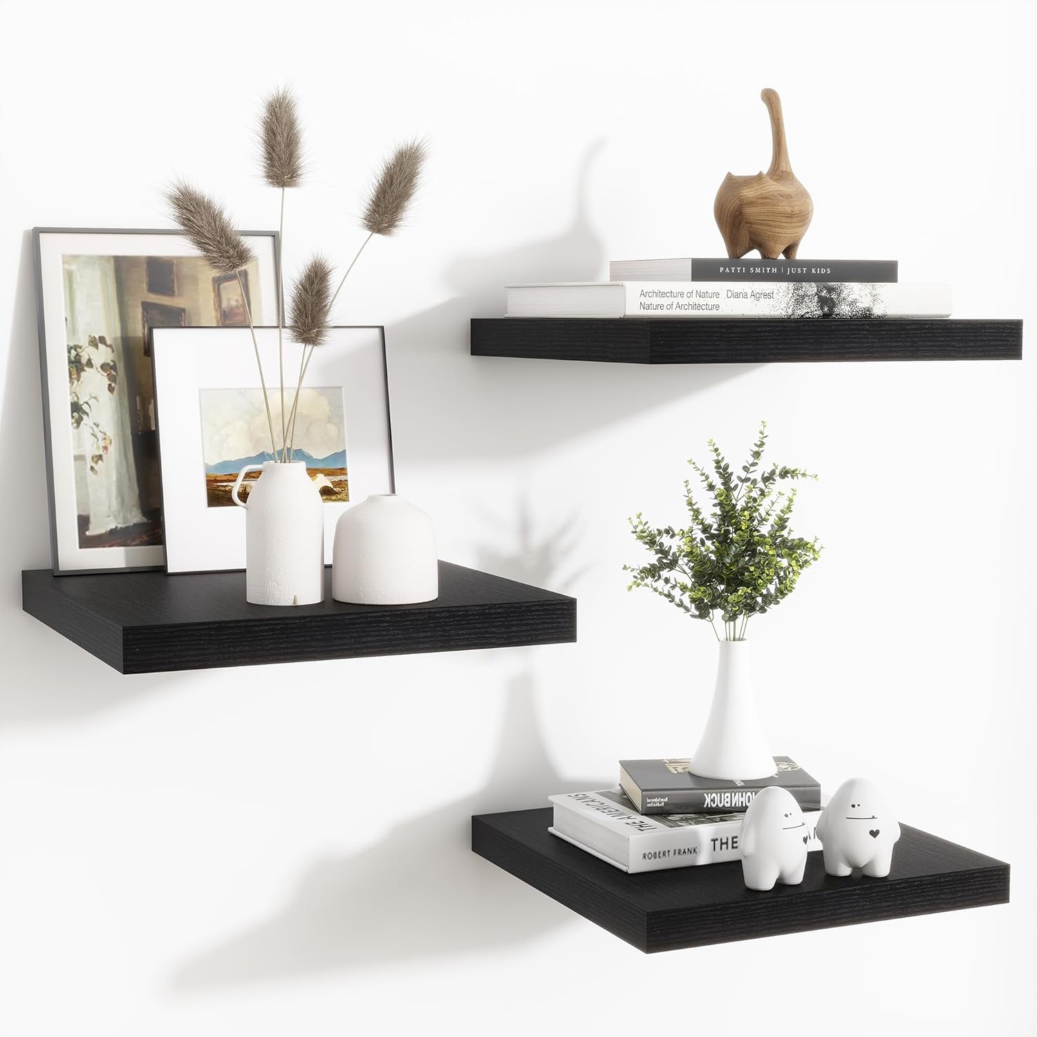 Fun Memories Set of 3 Black Floating Shelves 12 Inch Square