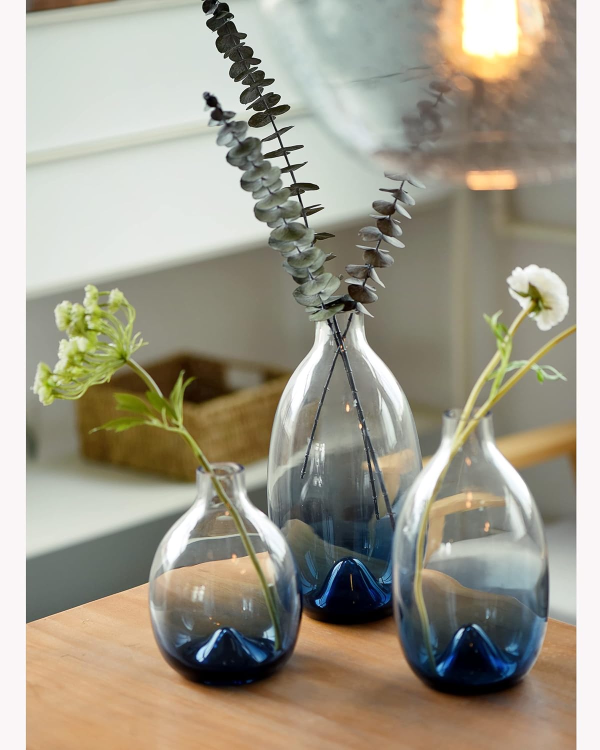 CONVIVA Glass Vase Set Modern Blue Decorative Vases Table Centerpieces