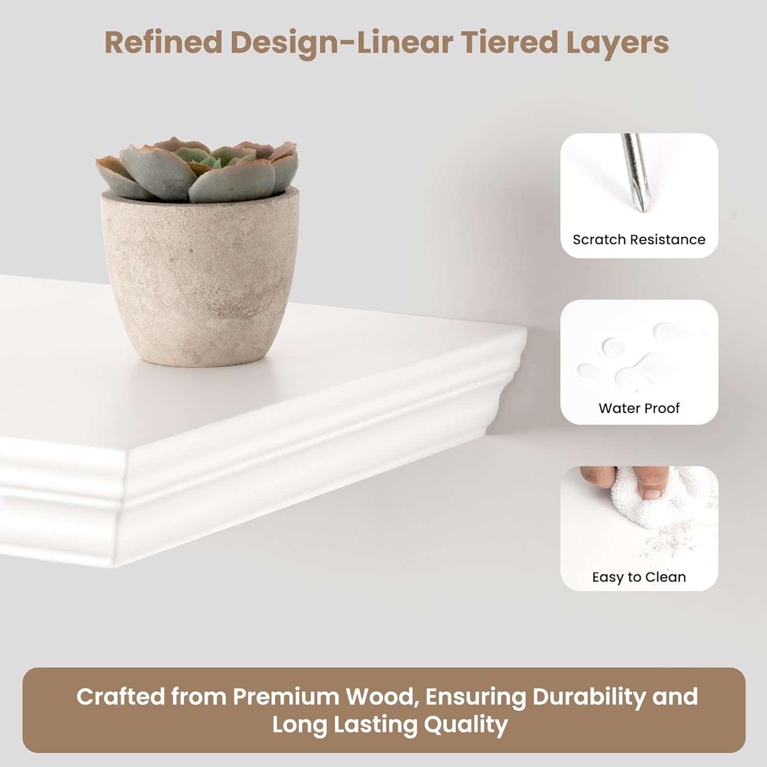 Axeman 36 Inch Floating Shelves with Crown Molding White Set of 2