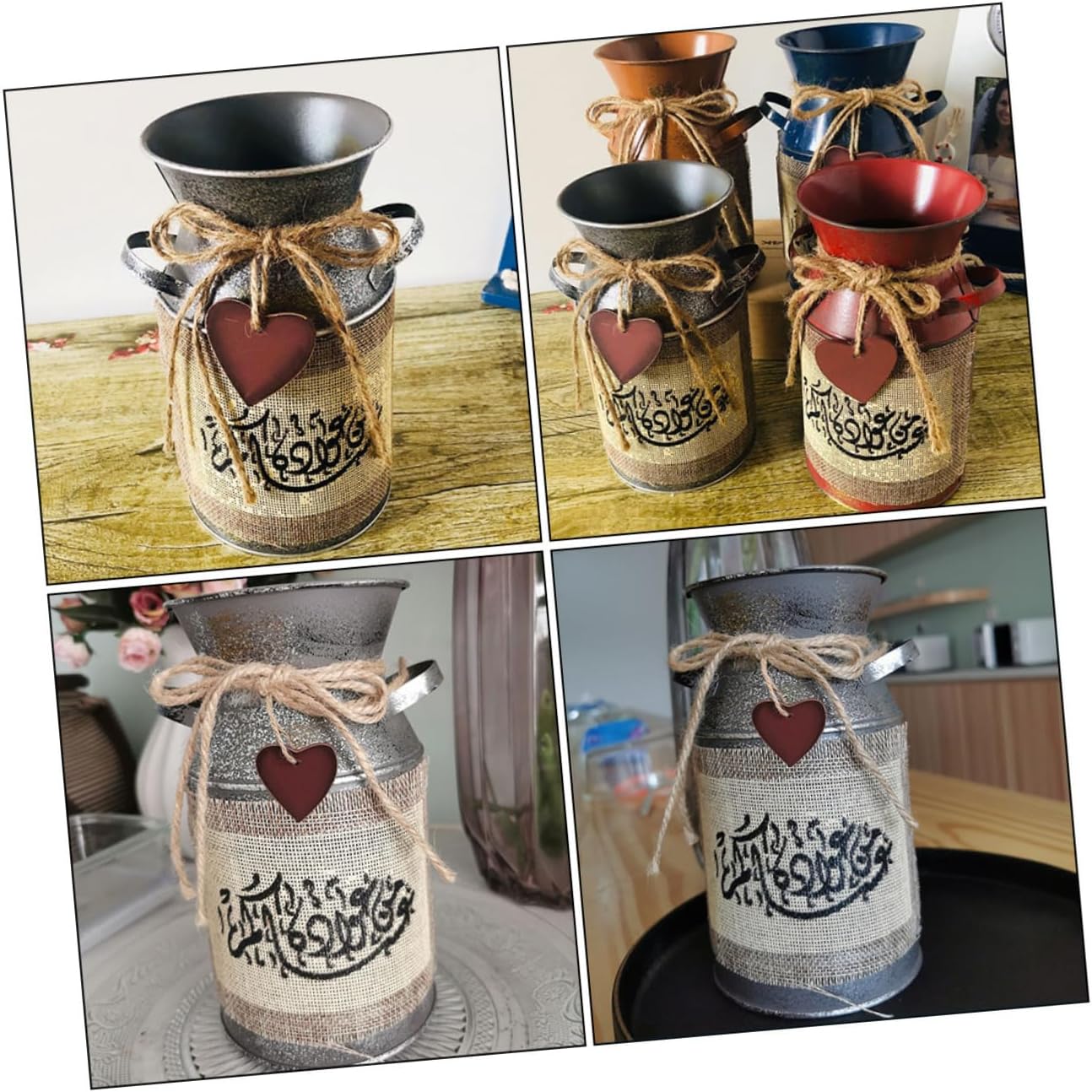 Retro Bucket Iron Flower Vase for Home Decor and Arrangement