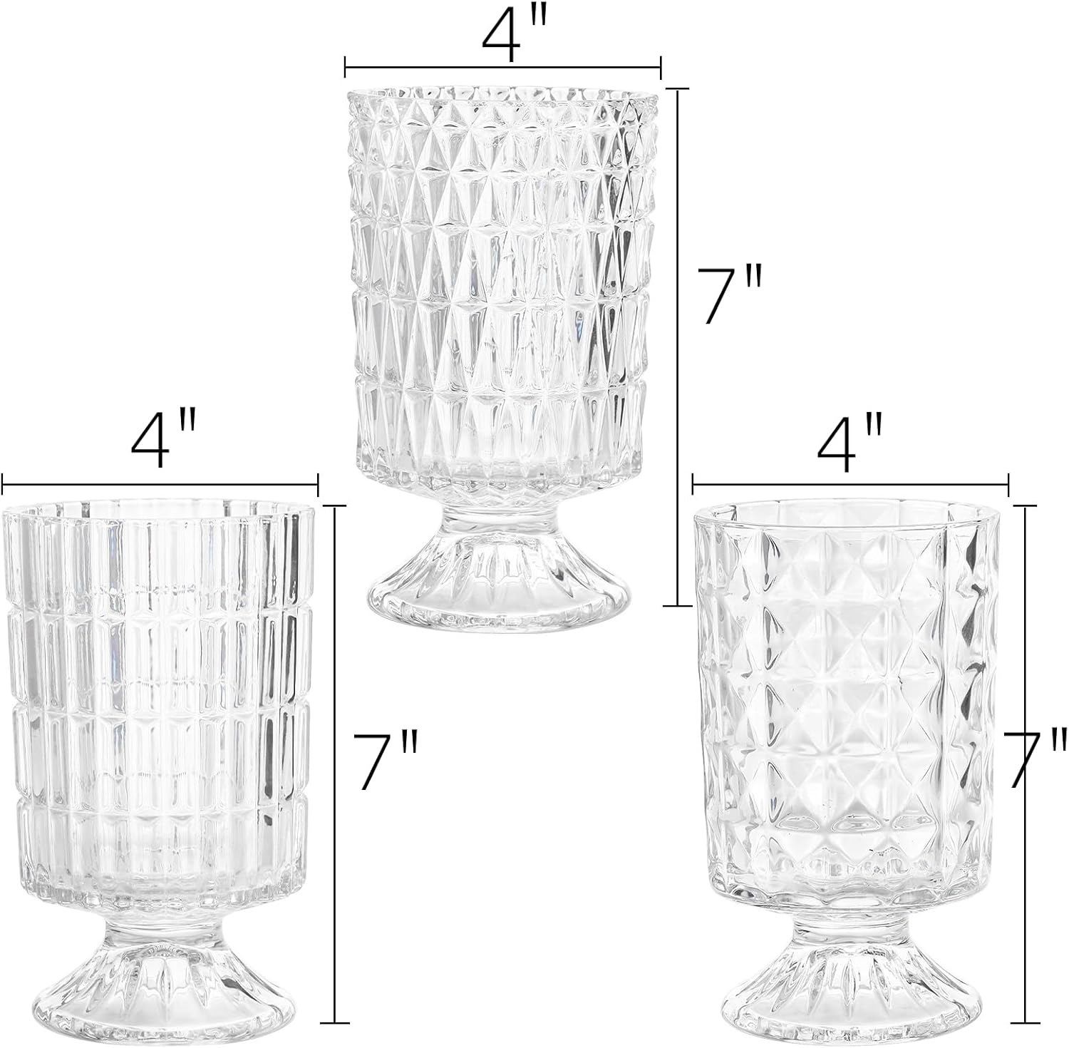 Goaste 3 Pack Embossed Glass Vases with Ribbed Patterns