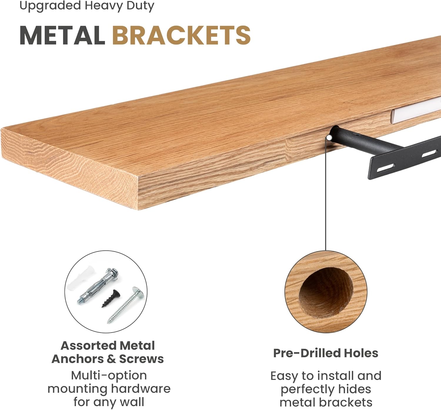 RICHFOCUS 24 Inch Solid Oak Floating Shelf for Wall