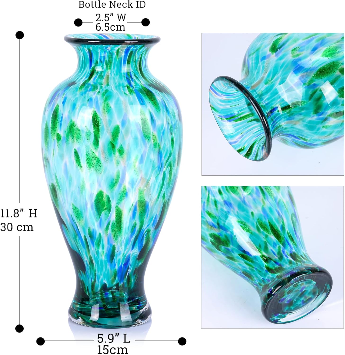118 Inch Tall Teal Glass Vase with Green Base