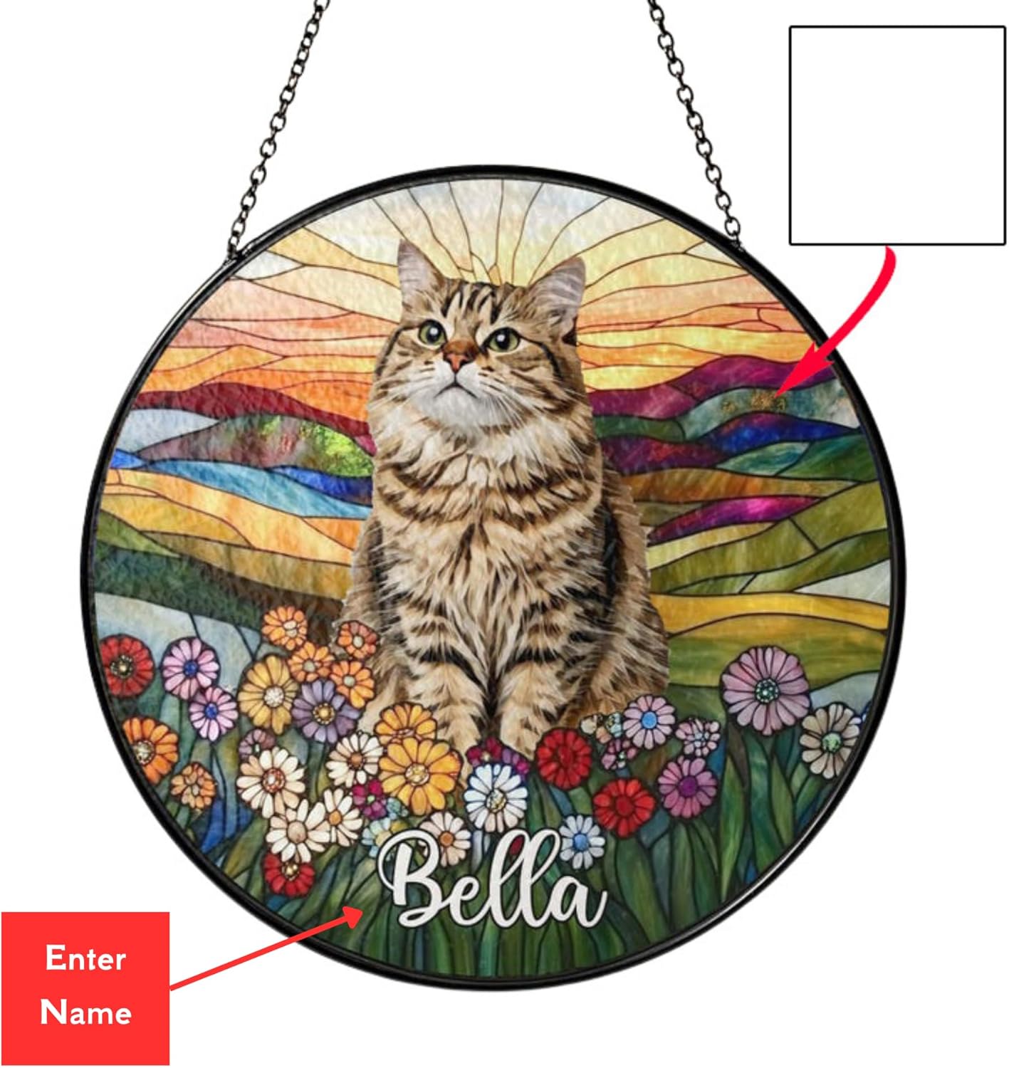 Custom Pet Stained Glass Ornament - Personalized Pet Name Photo Memorial Decor