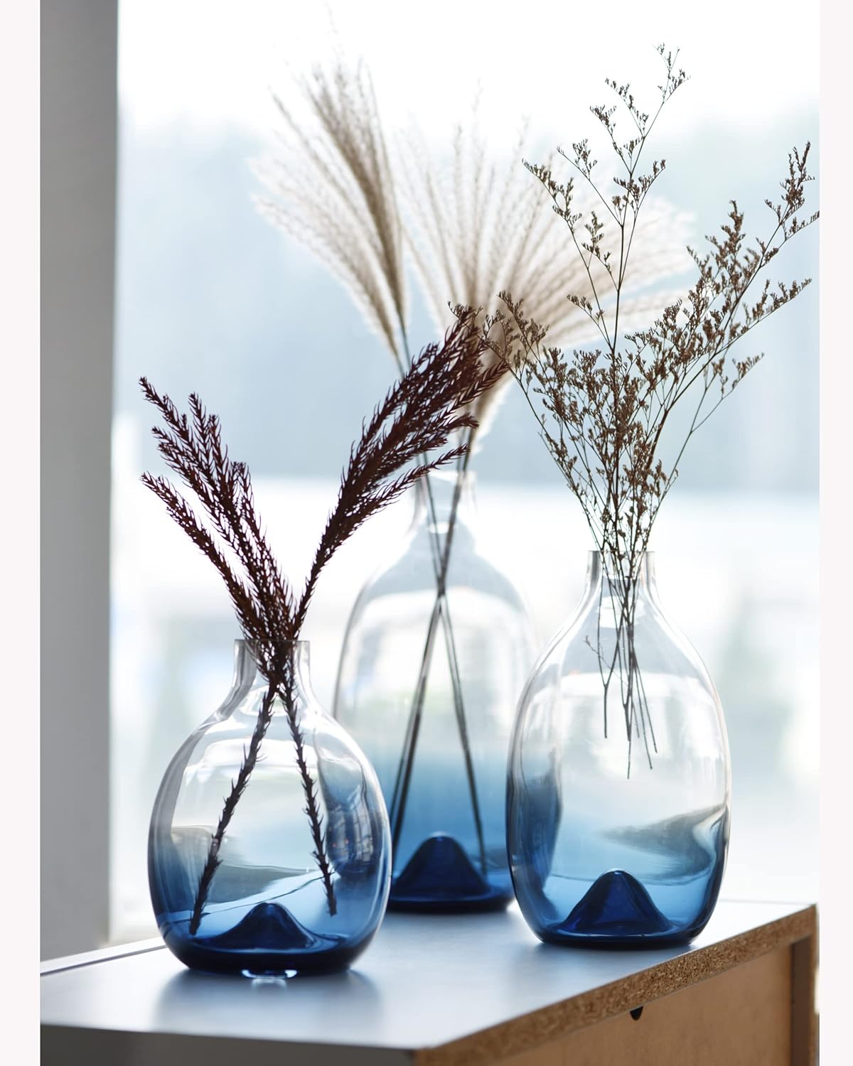 CONVIVA Glass Vase Set Modern Blue Decorative Vases Table Centerpieces