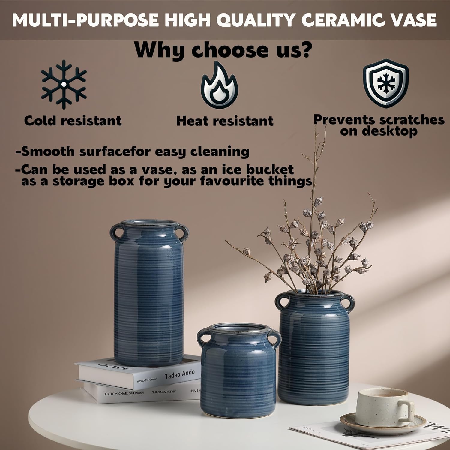 Ceramic Rustic Blue Flower Vase 59x86
