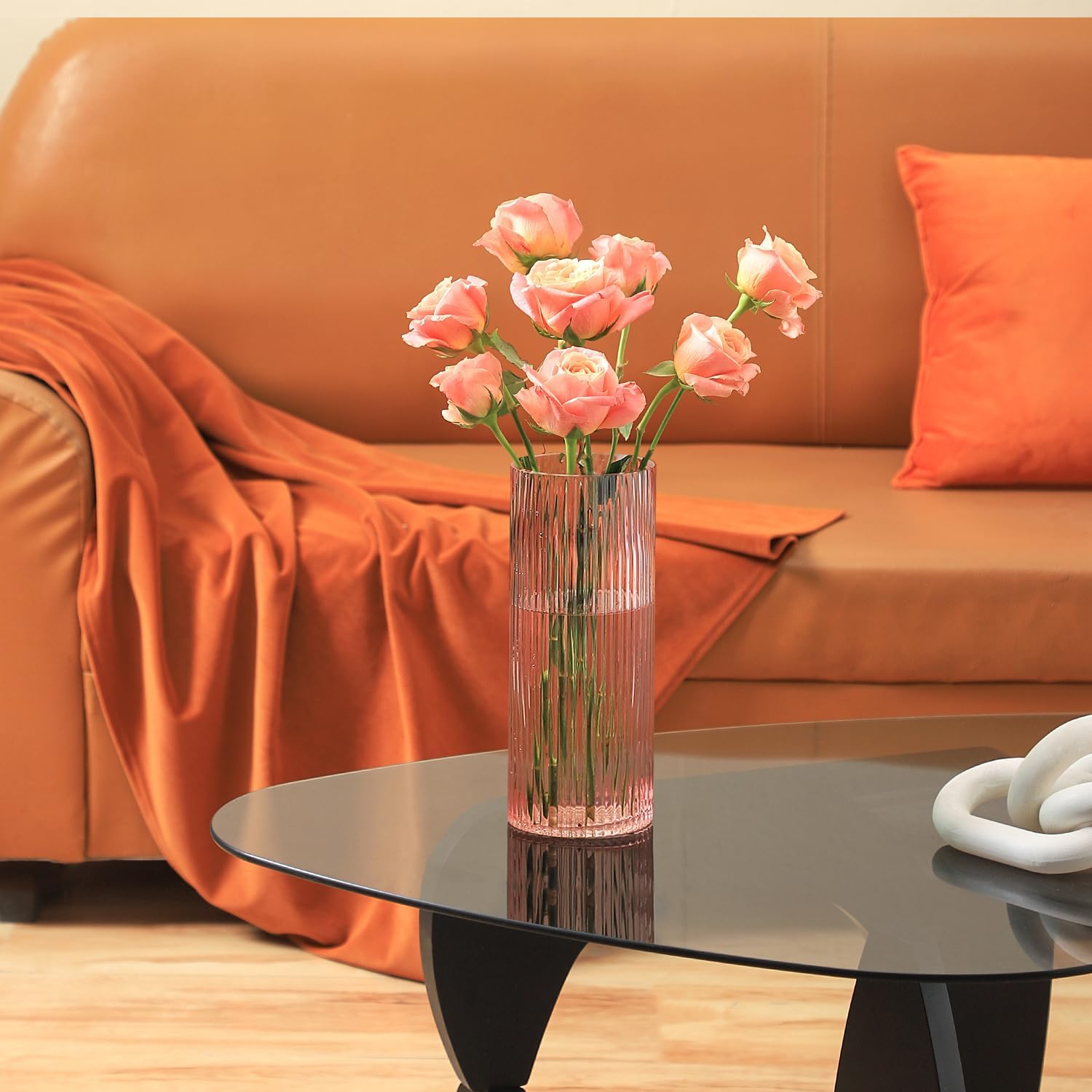 Pink Glass Vase for Flowers Tall Cylinder Vase for Home Decor