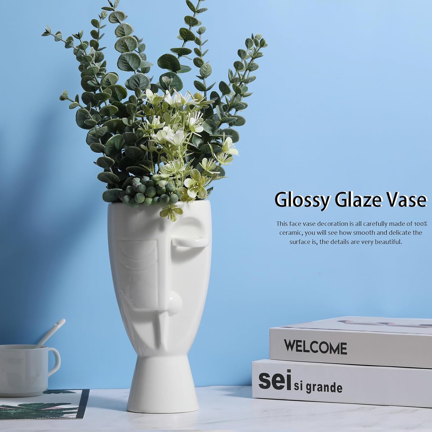 Face Art Ceramic Vases with Creative Floral Designs