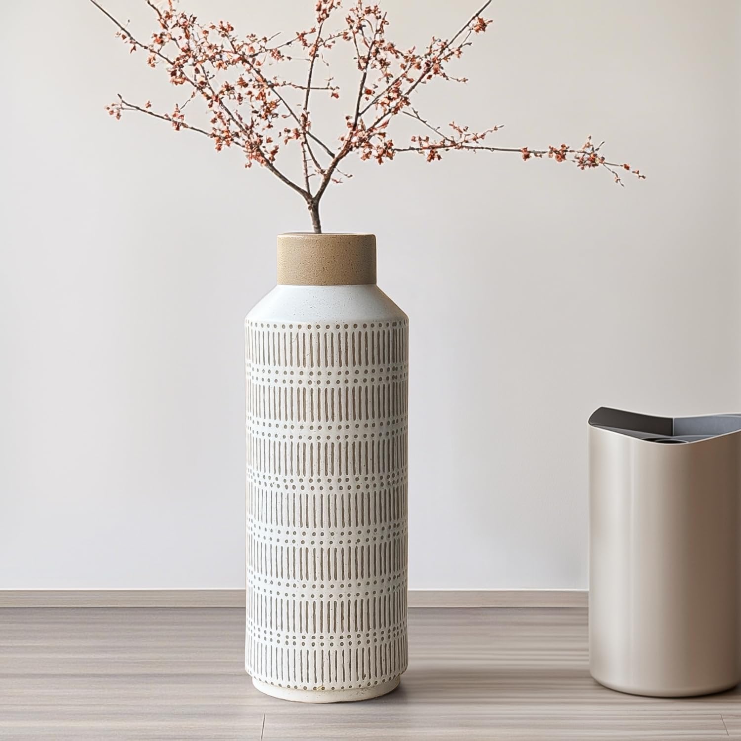 LIZOFER Rustic Ceramic Vase Set of 2 for Living Room Bedroom Farmhouse Decor