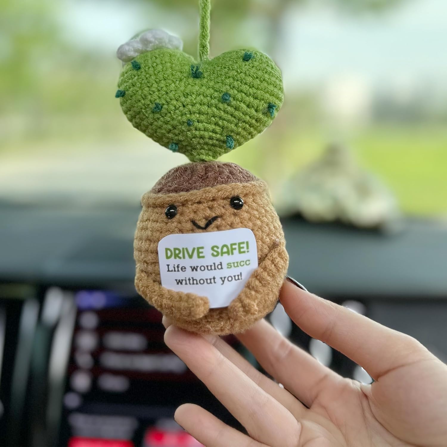 Drive Safe Crochet Car Air Freshener Cactus Hanging Ornament