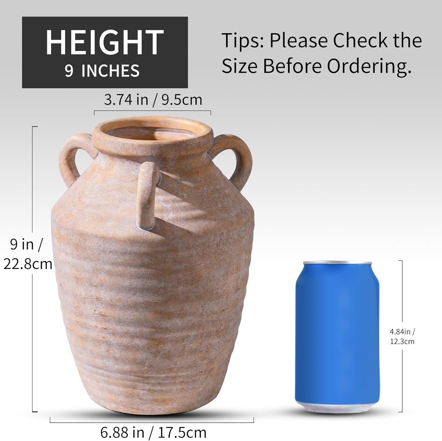 Vintage Terracotta Ceramic Vase with Handles