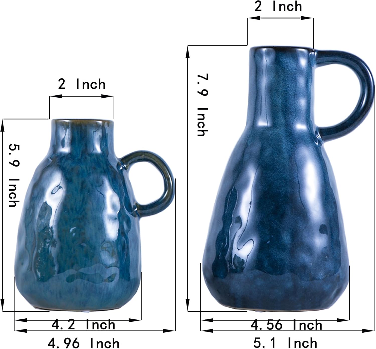 Tanvecle Ceramic Vase Set of 2 Blue Glazed