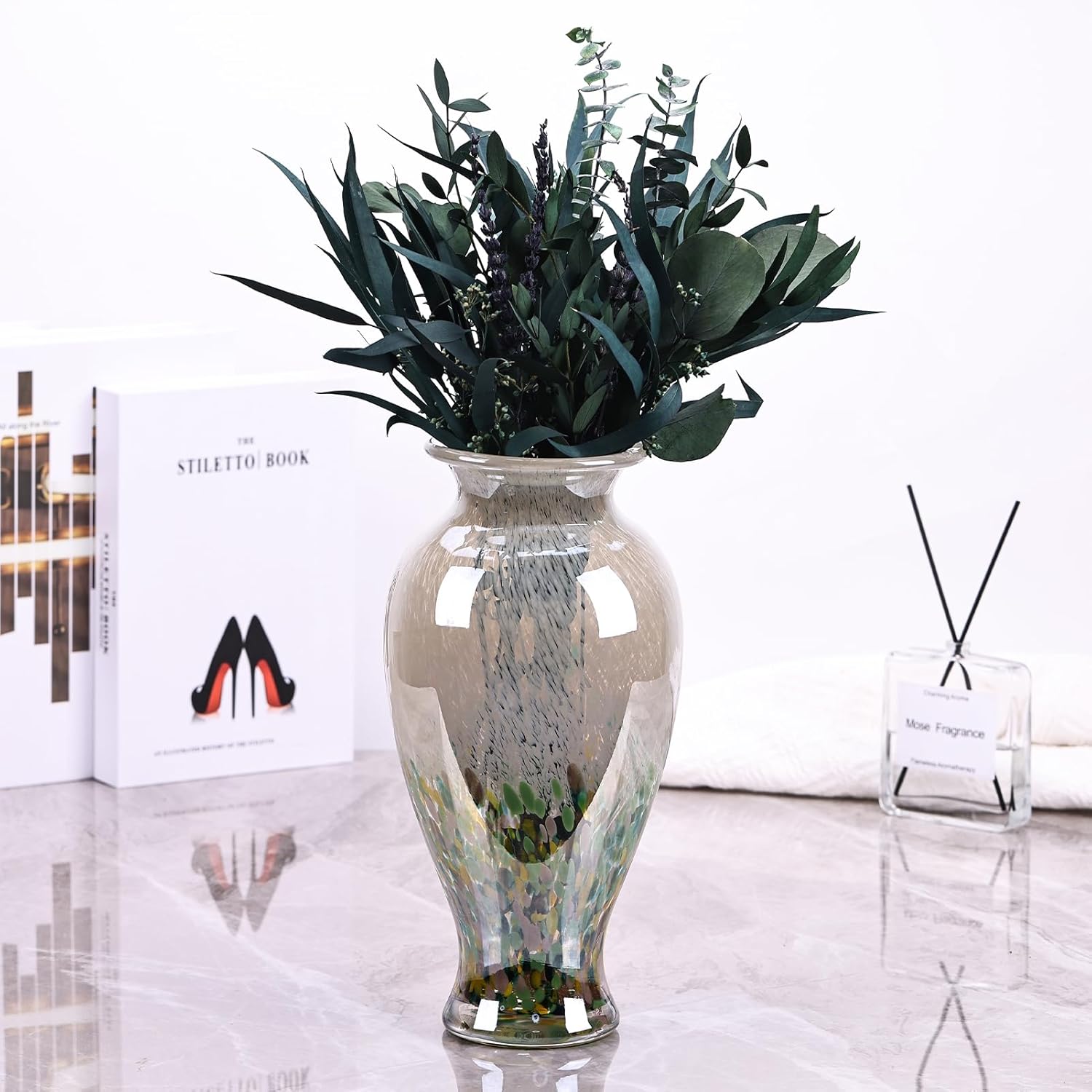 118 Tall Green Blown Glass Vase with Unique Design