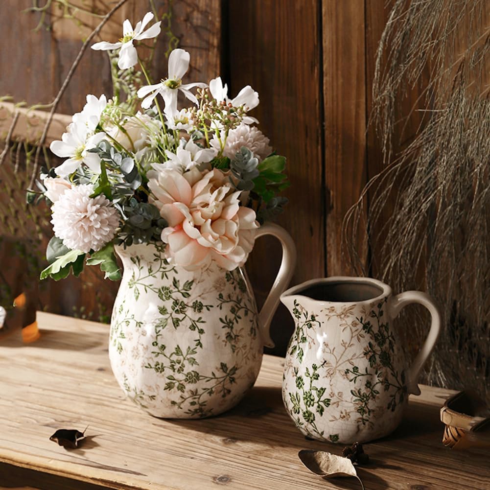 Chinoiserie Green Vintage Ceramic Flower Vase