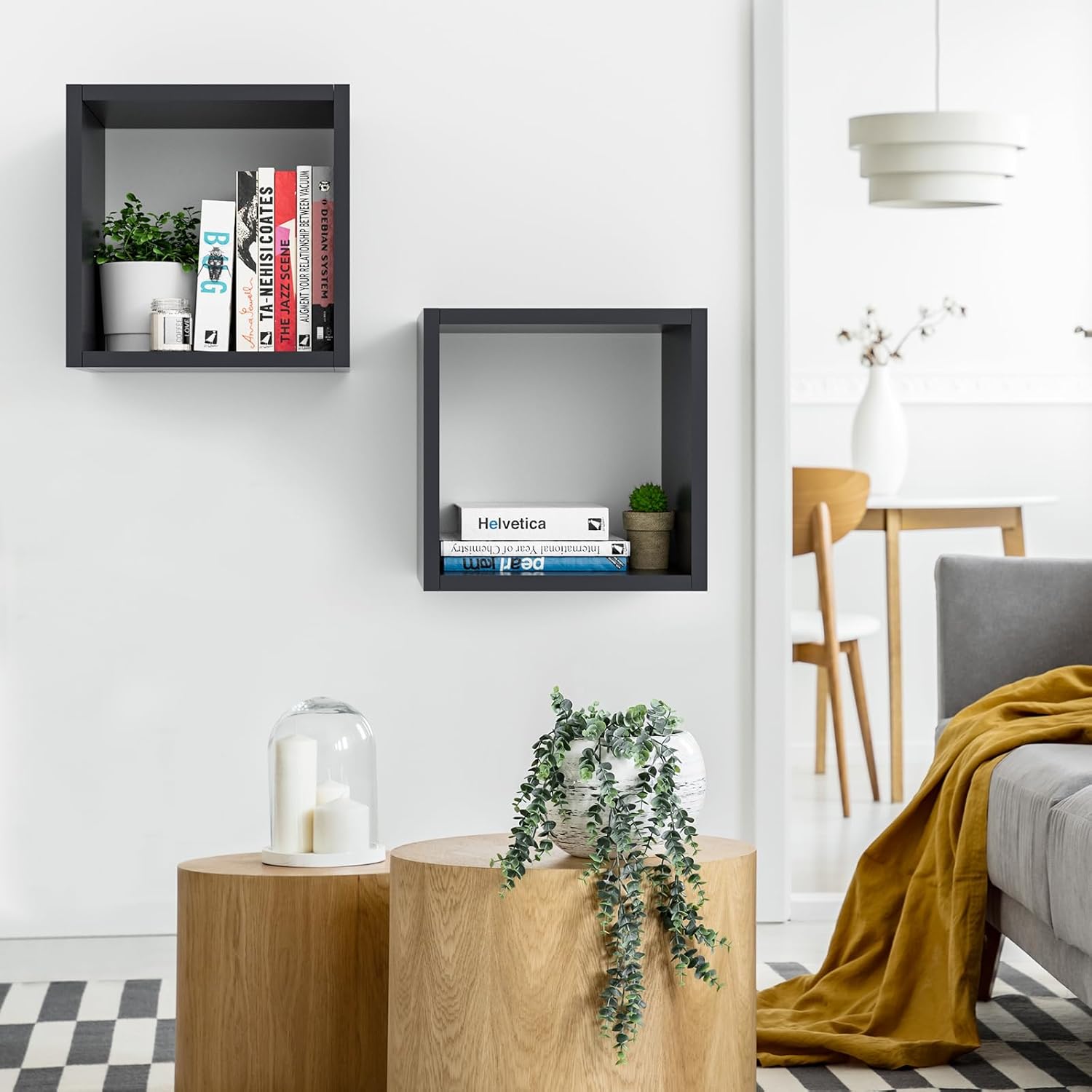 Kaboon Cube Shelves Set 2 Black Wall Mount