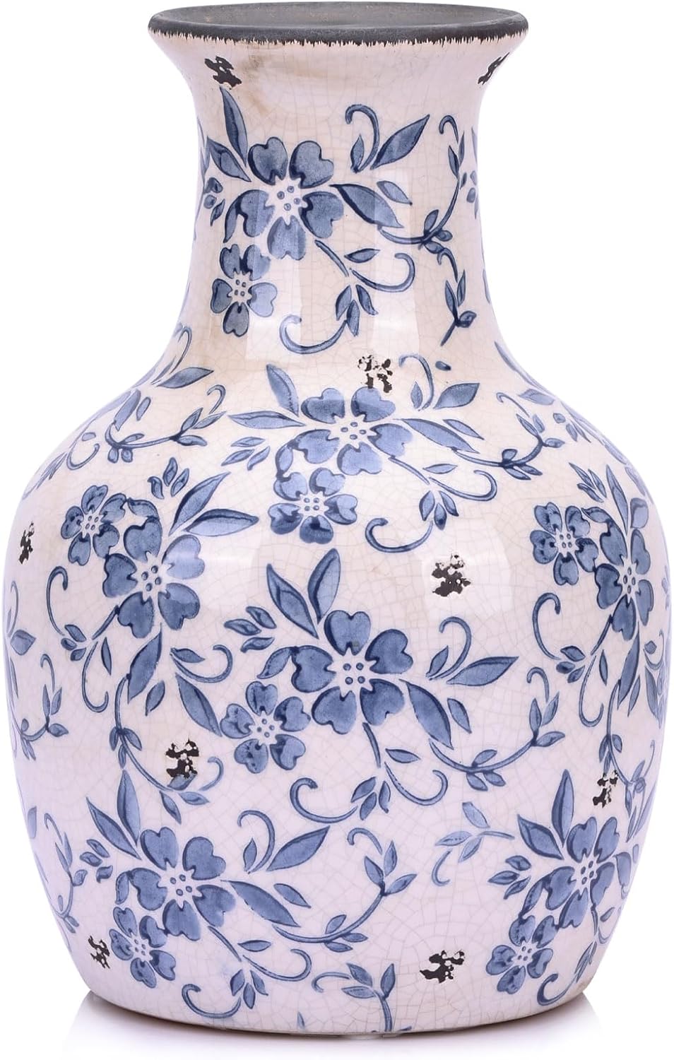 Qianling Blue and White Floral Vase - 106 Inch Vintage Ceramic Decor
