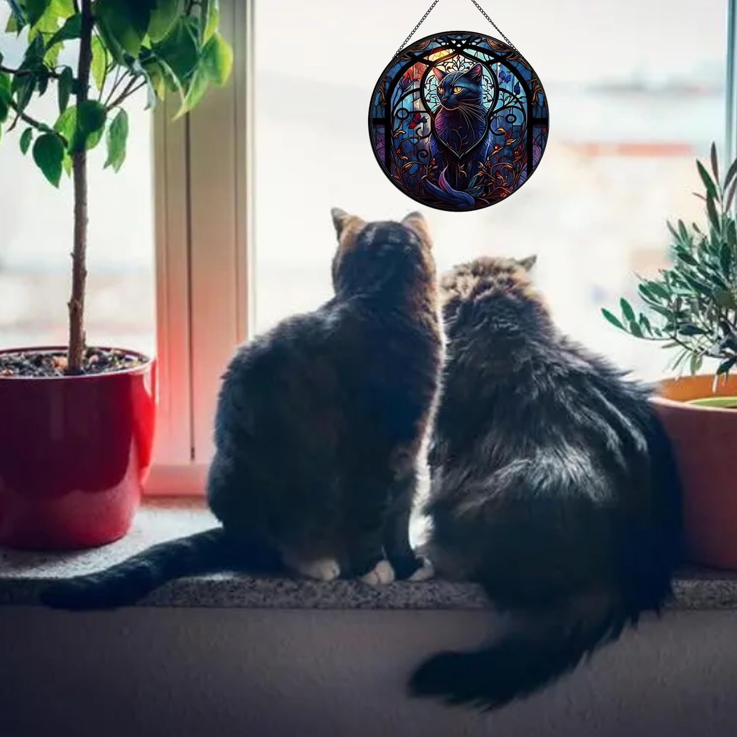Black Cat Stained Glass Suncatcher Window Decor