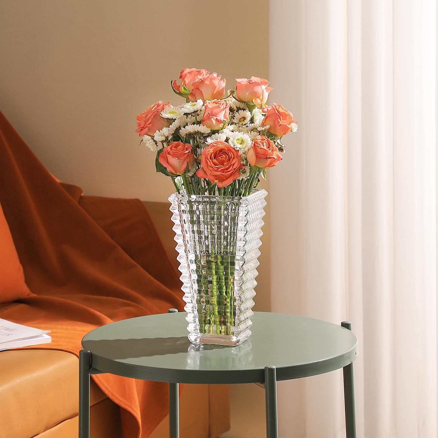 Crystal Vase 9 Inches Tall for Flowers and Decor