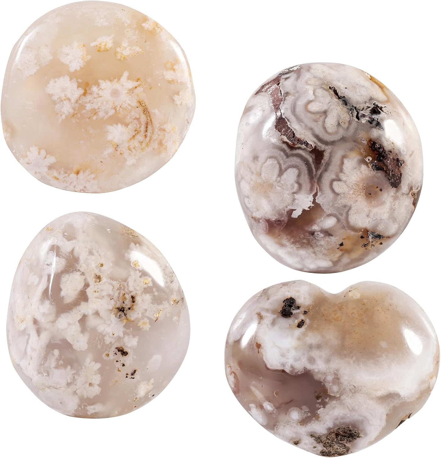 Rockcloud Irregular Cherry Blossom Agate Worry Stone Reiki Crystal Energy Decor for Home and Office