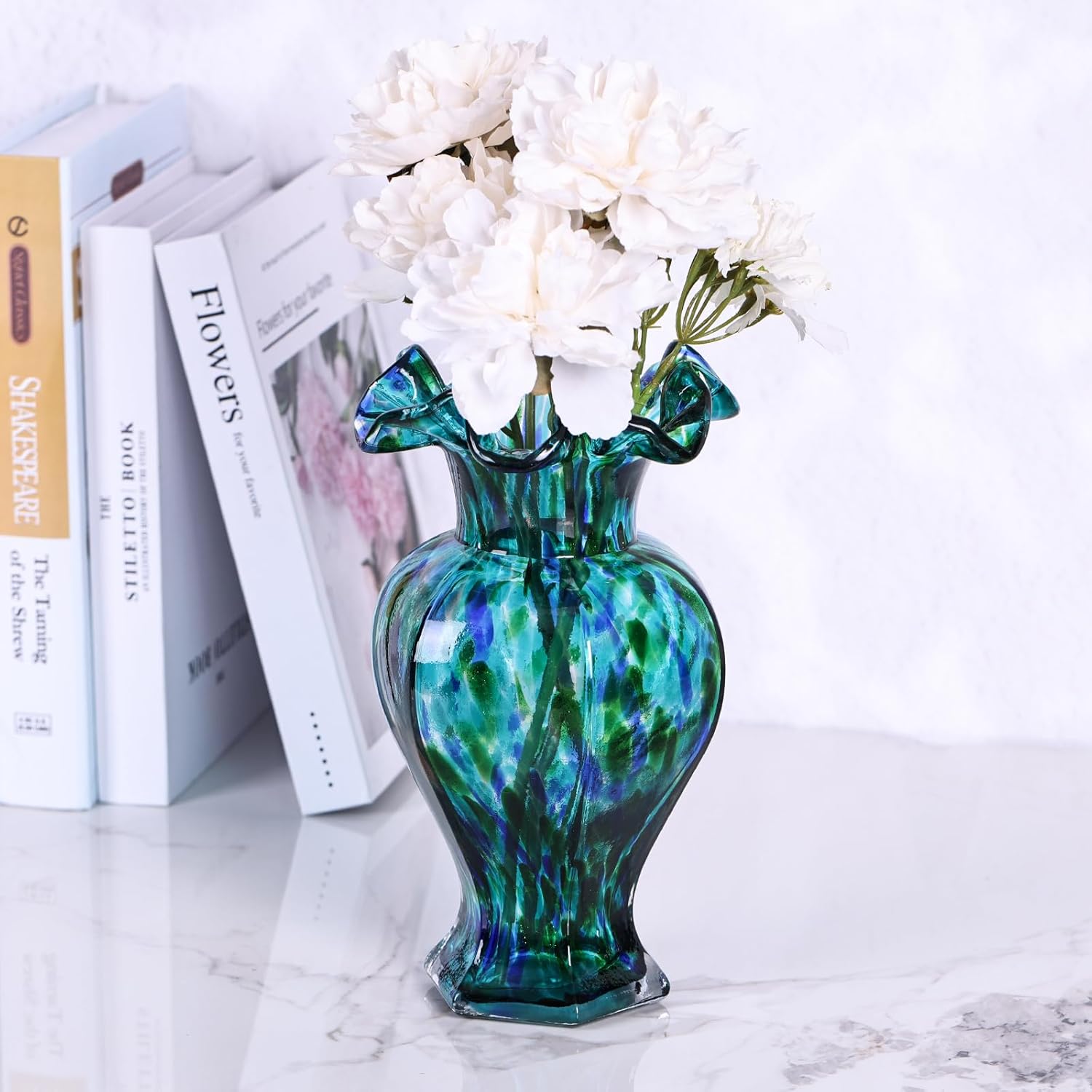 Teal Blown Glass Vase - Unique Green Art Decor