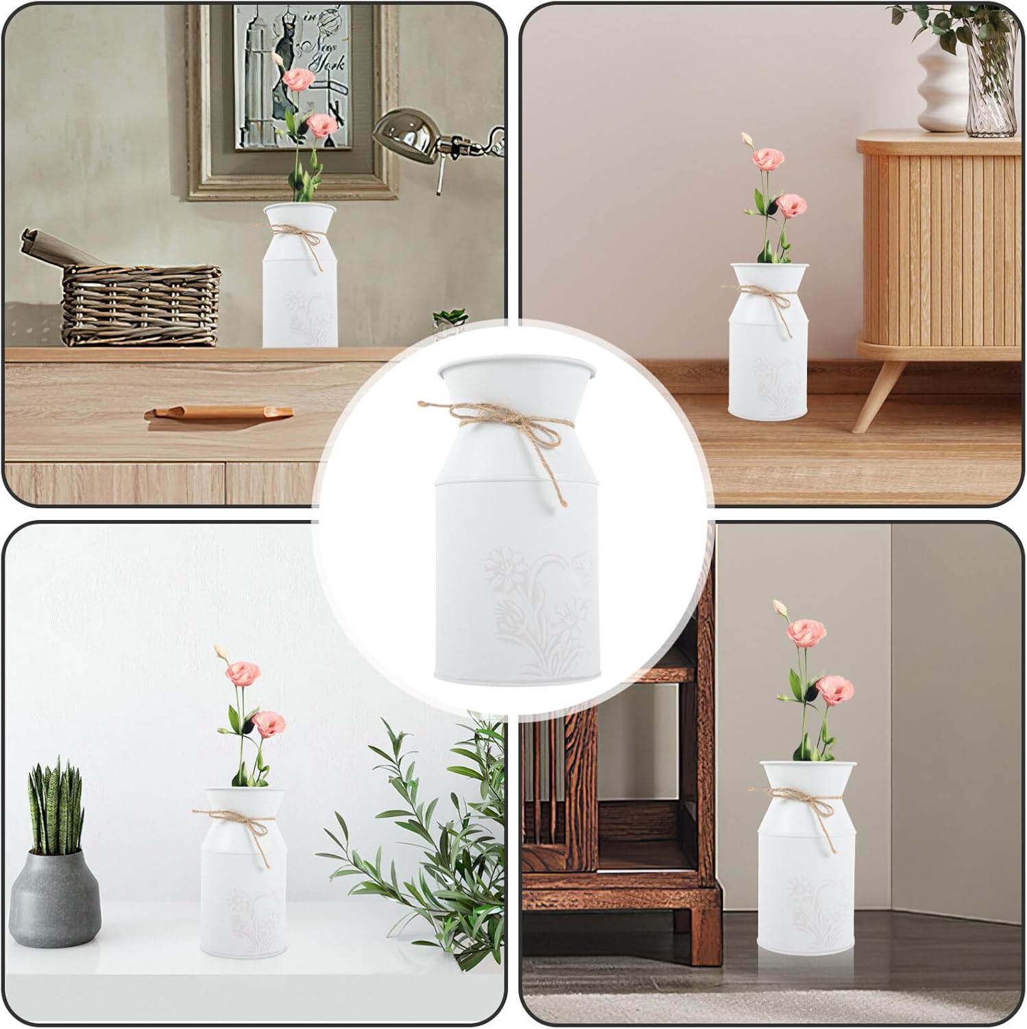 HOMSFOU Rustic Iron Bucket Vase for Home Decor