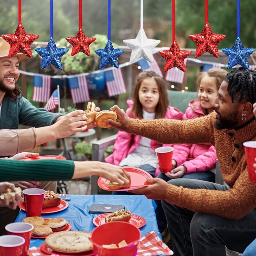 24 Pack 4th of July Star Hanging Ornaments