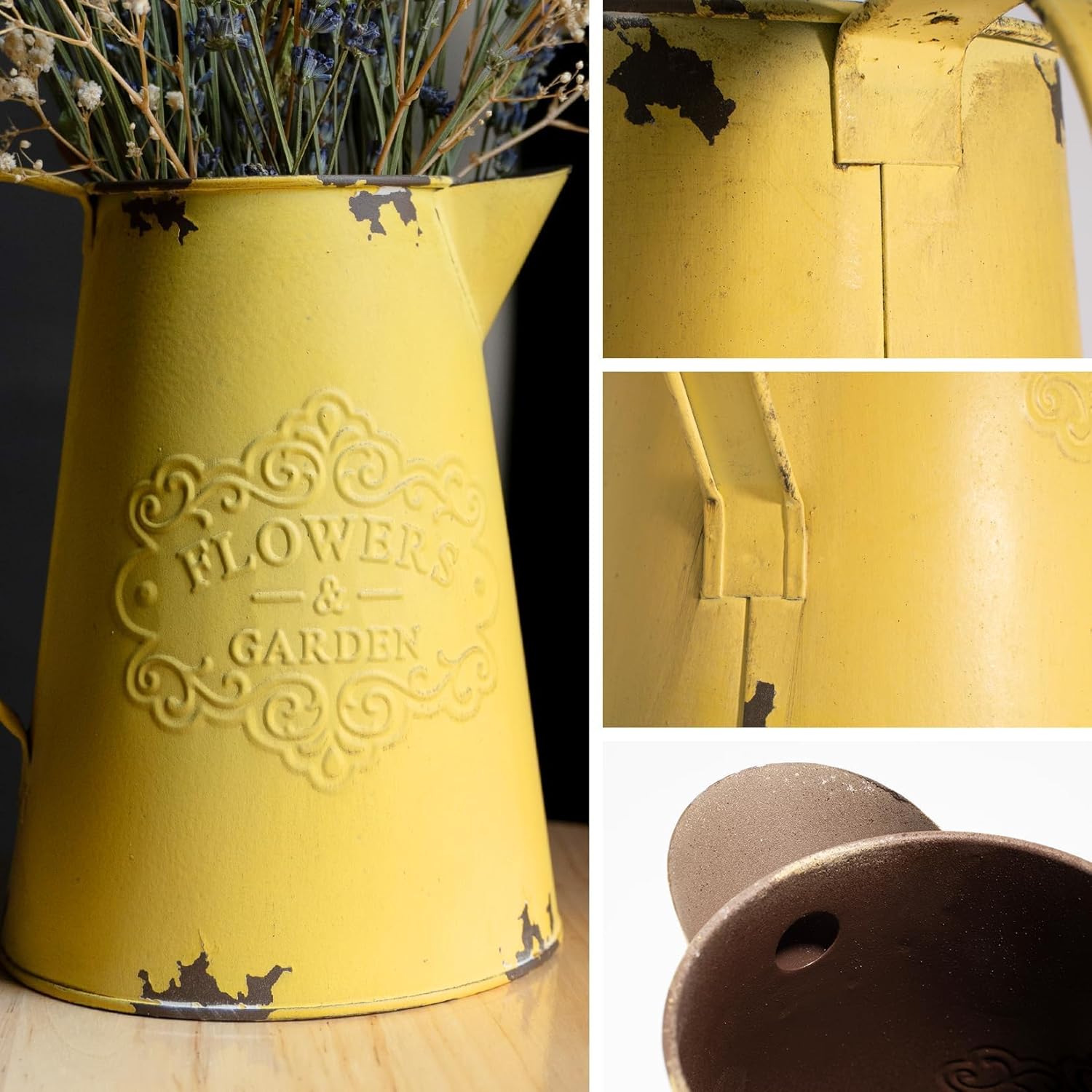 Yellow Metal Flower Vase Farmhouse Decor