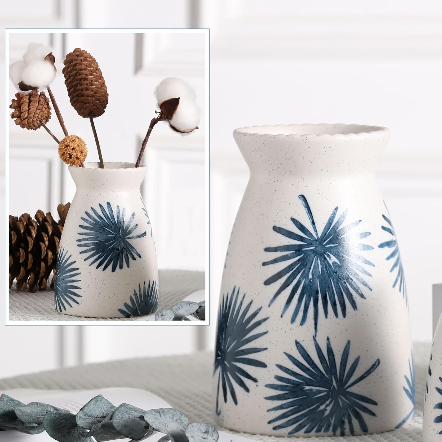 Hjn White Flower Vase - Modern Ceramic Decor for Living Room and Entryway